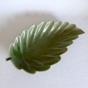VINTAGE 17” GREEN LEAF CRACKLE FINISH CERAMIC PLATTER TRAY SERVING DISH (NEW)